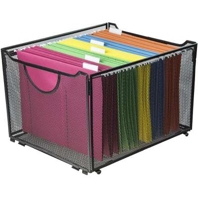 Hanssz Handcrafts Modern Black Metal Mesh File Box Foldable Storage Crate Home Office Folder Holder Organizer Rack