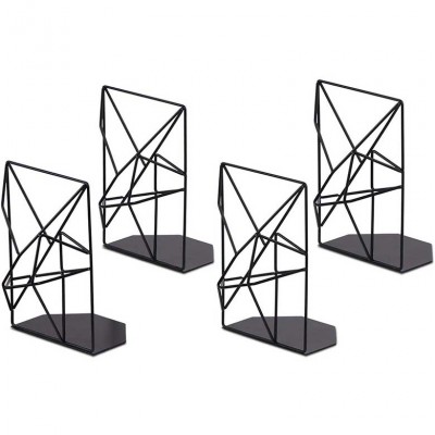 Hanssz Nelo Book Ends Black Decorative Metal Bookends for Shelves 2 Pairs 4 Pieces Quirky Bookends Online