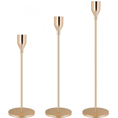 Gold Brass Taper Candle Holders Set of 3,Wedding & Dinning Table Decorative Candlestick Holder,Metal Candelabra,Fits 3/4 inch Th