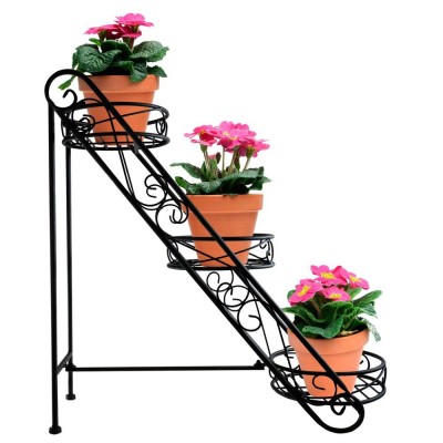 Hanssz antique metal 3 tier iron plant stand slanted flower pot holder for home garden patio plant lovers housewarming