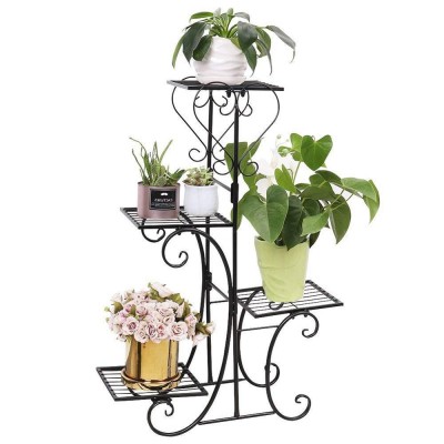 Black Plant Stand Flower Pot Shelf Indoor 4 Tier Iron Stand Outdoor Displaying Plant Holder for Garden Patio Decoration