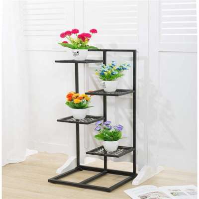 4 Tier Metal Plant Stands Rectangular Flower Pots Stander Display Pots Holders for Indoor Outdoor Use, Black