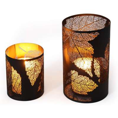 Metal Candle Holder and Lantern Hurricanes, Each Holds 1 Pillar Candle, No include Candle Set of 2 (Black Maple Leaf)