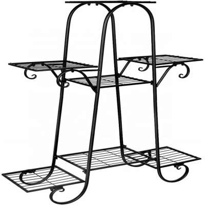 7 Tier Metal Plant Stand Shelf Indoor Black Wrought Iron Plant Stands Outdoor Multilayer Potted Planters Display Rack Garden