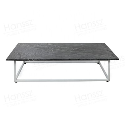 Living room loose furniture metal frame black marble top coffee table modern