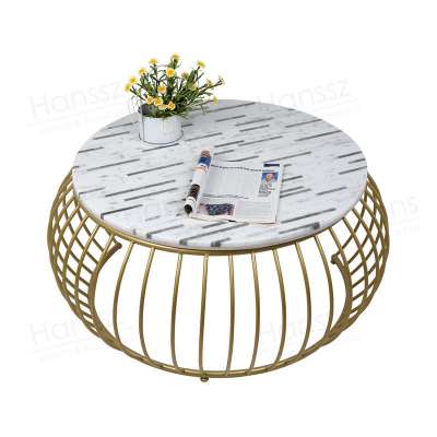 Decoration furniture golden metal frame marble mosaic pattern table top round coffee table