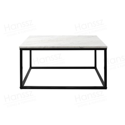 Rectangular White Marble Coffee Table With Titanium Black Metal