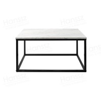 Rectangular White Marble Coffee Table With Titanium Black Metal