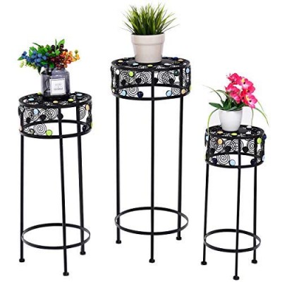 Hanssz round black set of 3 plant stand metal wrought iron plant stands outdoor garden decorative planter