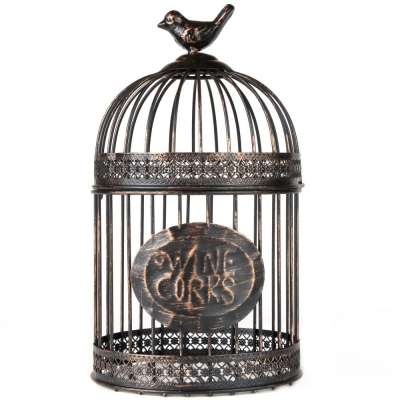 Hanssz country style metal birdcage cork stand metal letter wine cork holder wall mounted cork