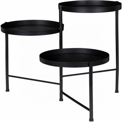 Tri Level Metal Plant Stands For Balcony, Garden Pot Black Indoor Planter Stand