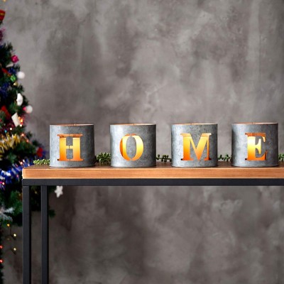 Galvanized Metal Cutout Home Tealight Candle Holders