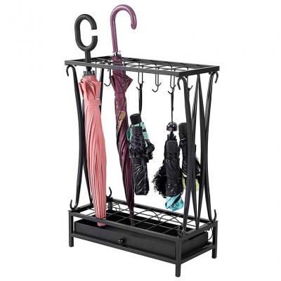 Hanssz Loke Metal Umbrella Stand Holder Storage Rack with Removable Base Drip Tray Metal Garden Umbrella Stand